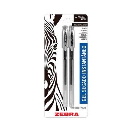 ZEB-BOL-800N / 8020 Boligrafo gel j roller rx zebra punto mediano 0.7 mm negro blister 2 pz