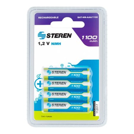 STE-PIL-AAA1100 / BAT-NM-AAA/1100 Pila recargable STEREN aaa/1100 blister de 4 pz
