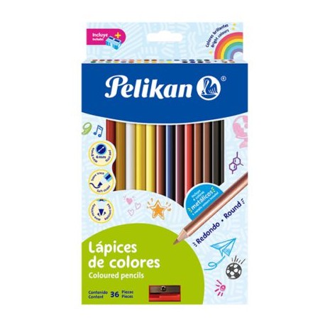 PEL-COL-330302 / 30330302 Lápices de colores Pelikan redondos caja con 36 piezas