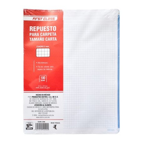DIE-CUA-2294 / 2294 Repuesto para carpeta Dietrix carta 5 mm100 hojas con filo de colores