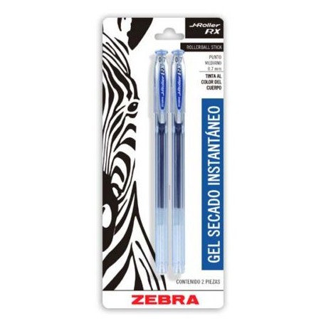 ZEB-BOL-801A / 8021 Boligrafo gel j roller rx zebra punto mediano 0.7 mm azul blister 2 pz
