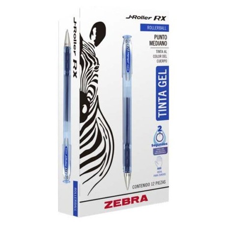 ZEB-BOL-801C / 8001 Boligrafo gel j roller rx zebra punto mediano 0.7 mm azul 12 pz