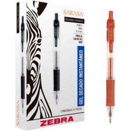 ZEB-BOL-852C / 8852 Bolígrafo gel retráctil sarasa zebra punto fino 0.5 mm color rojo 12 pz