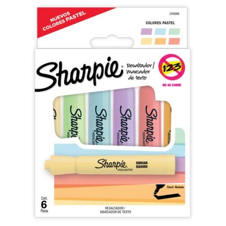 BER-MAR-65088 / 2165088 Resaltador Sharpie Tank caja con 6 piezas colores pastel surtidos