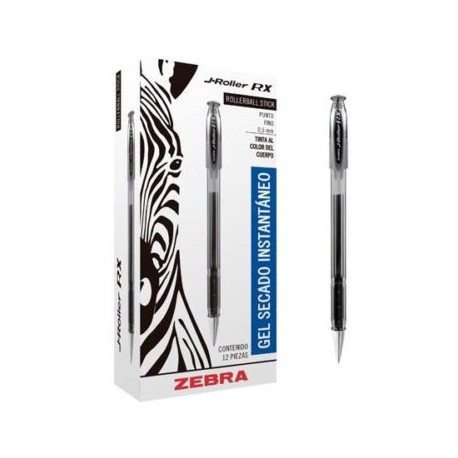ZEB-BOL-860C / 8600 Boligrafo gel j roller rx zebra punto fino 0.5 mm negro 12 pz