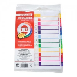 DIE-SEP-4128 / 4128 Separadores Dietrix tamaño carta del 1 al 12 pestañas de color impreso el numero