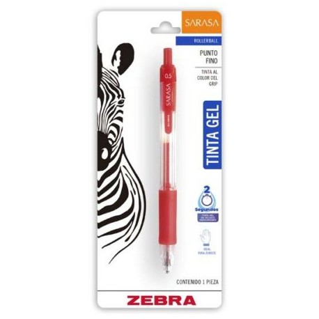 ZEB-BOL-852B / 8862 Bolígrafo gel retráctil sarasa zebra punto fino 0.5 mm rojo blister 1 pz