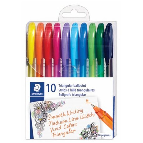 STD-BOL-0MC10 / 4320 MC10 Bolígrafo Triangular punto medio Staedtler colores surtidos caja con 10 piezas