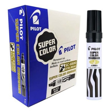 PIIL-MAR-43100C / EMP-174 Marcador permanente Jumbo Pilot punta cincel hasta 12.5 mm negro caja con 12 piezas