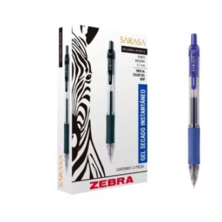 ZEB-BOL-881C / 8801 Bolígrafo gel retráctil sarasa zebra punto medio 0.7 mm color azul 12 pz