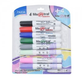 AZO-MAR-8358P / 301.8358P Marcador Magistral Didáctico punta cincel 6 mm colores surtidos empaque 8 pzas