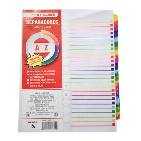 DIE-SEP-7605 / 7605 Separadores Dietrix tamaño carta de la aa la z pestañas de color