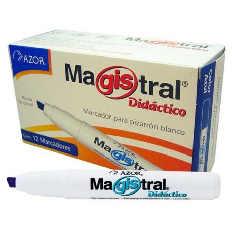 AZO-MAR-8350AZC / 8350AZ Marcador Magistral Didáctico punta cincel 6 mm color azul caja con 12 piezas