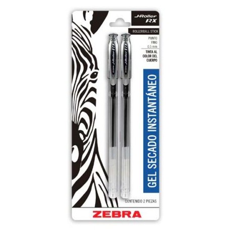 ZEB-BOL-860N / 8620 Boligrafo gel j roller rx zebra punto fino 0.5 mm negro blister 2 pz