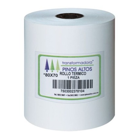 PIN-ROL-RT8070 / RT8070 Rollo de papel térmico Pinos Altos 80 x 70 mm caja con 50 rollos a granel
