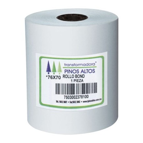 PIN-ROL-RB7670 / RB7670 Rollo de papel bond Pinos Altos 76 x 70 mm caja con 50 rollos a granel