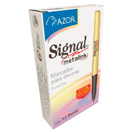 AZO-MAR-30009C / 30009 Marcador permanente fino Signal Metalink punta bala 1.3 mm color dorado 12 pzs
