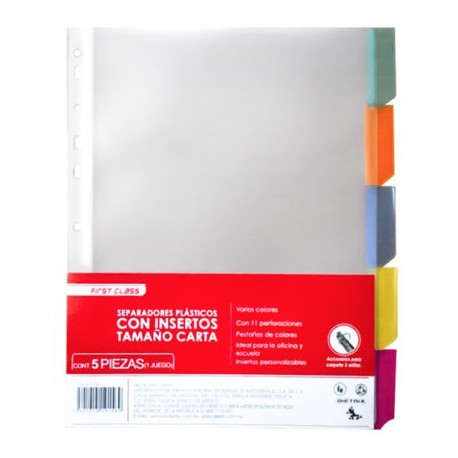 DIE-SEP-9156 / 9156 Separadores plástico de color Dietrix tamaño carta con insertos 5 piezas