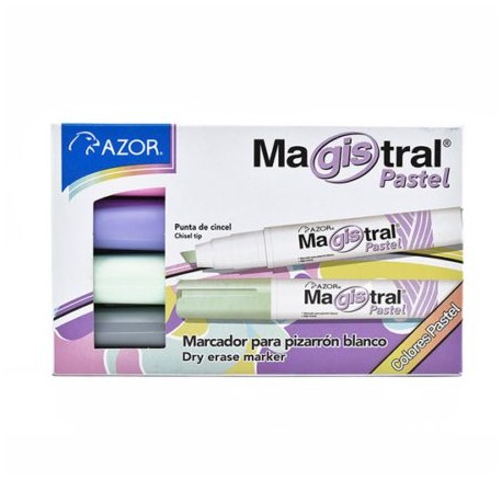 AZO-MAR-8354P / 301.8354P Marcador Magistral Didáctico punta cincel 6 mm colores pastel caja con 4 pzas