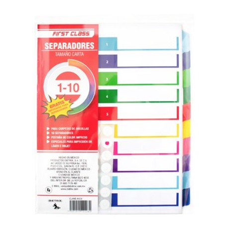 DIE-SEP-4408 / 4408 Separadores Dietrix tamaño carta del 1 al 10 pestañas de color
