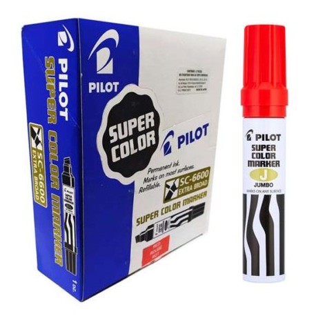 PIIL-MAR-43300C / EMP-176 Marcador permanente Jumbo Pilot punta cincel hasta 12.5 mm rojo caja c/12 pzs