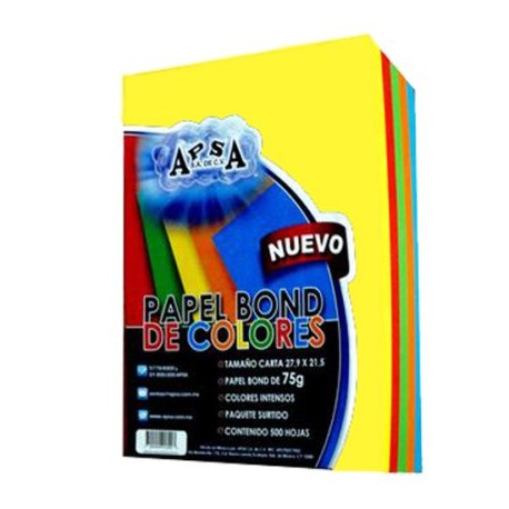 APS-PAP-020 / PB020 Hojas tamaño carta APSA colores intensos paquete con 500 hojas