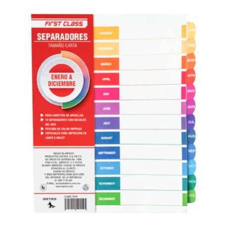 DIE-SEP-7630 / 7630 Separadores Dietrix tamaño carta de enero a diciembre pestañas de color
