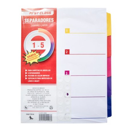 DIE-SEP-4406 / 4406 Separadores Dietrix tamaño carta del 1 al 5 pestañas de color
