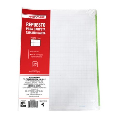 DIE-CUA-2295 / 2295 Repuesto para carpeta Dietrix carta 7 mm100 hojas con filo de colores
