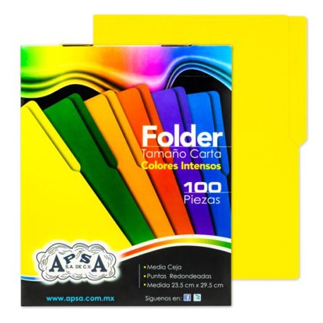 APS-FOL-L88 / L88-P Folder amarillo APSA tamaño carta  , paq