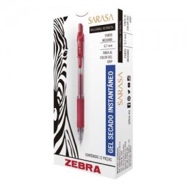 ZEB-BOL-882C / 8802 Bolígrafo gel retráctil sarasa zebra punto medio 0.7 mm color rojo 12 pz