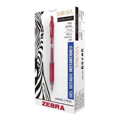 ZEB-BOL-882C / 8802 Bolígrafo gel retráctil sarasa zebra punto medio 0.7 mm color rojo 12 pz